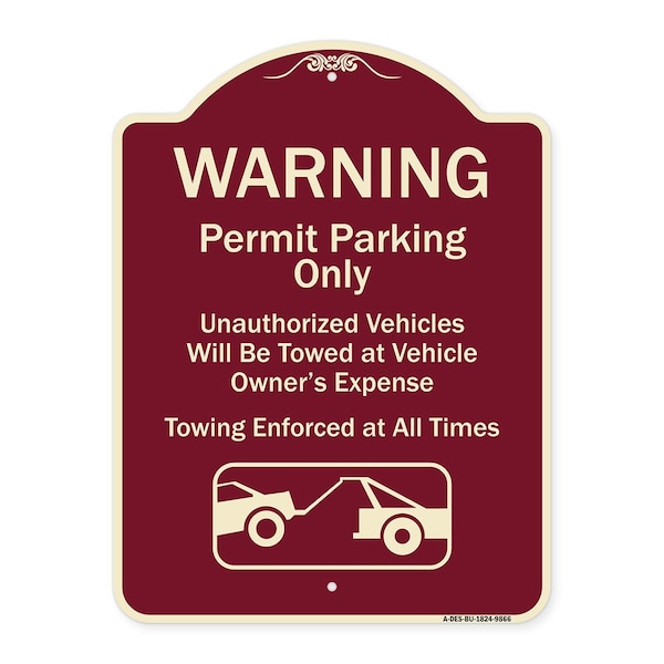 Designer Series-Warning Permit Parking Vehicles Will Be Towed Vehicle, 24" x 18", BU-1824-9866
